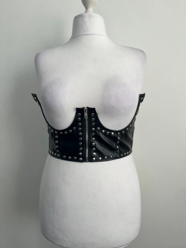 Black studded pvc cupless bra