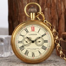 Luxury Antique vintage 2 Subdial Copper Wind up Mechanical Pocket Watch Men Gift
