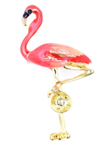 Gold tone pink flamingo brooch