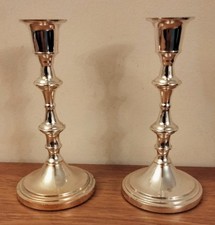 Pair Metal Silver Candle Sticks - Georgian Style - Height 6" 