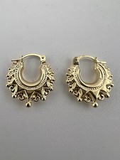 9ct Gold Victorian Style Spiked Round Creole Hoop Earrings 15mm | Small Size