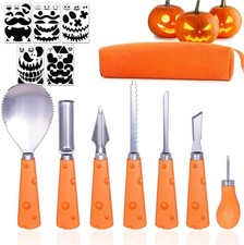 7 Piece Pumpkin Carving Kit with Stencils (Halloween Pumpkin Carving Tools Set)