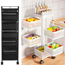 6 Tier Kitchen Rotating Storage Trolley Cart Utility Vegetable Mobile Shelf Rack