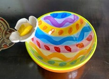 Vintage MARY ROSE YOUNG Pottery Colourful BOWL with Flower Detail 2006