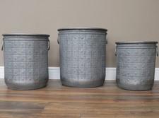 Set Of 3 Galvanised Metal Zinc
