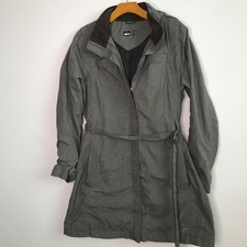 REI Co-op Womens Coat Large La Selva Rain Jacket Green Hooded Belted Trench