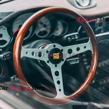 350mm Silver MOMO Heritage Indy Woodgrain Mahogany Wood Classic Steering Wheel