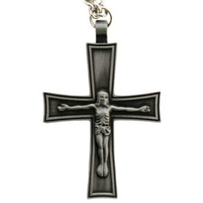 Reproduction WW2 German Army Catholic Chaplain Cross with Chain- Silver Finish