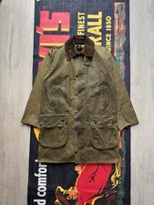 Vintage Barbour Border Waxed Jacket Made in England Olive Green Size 42 C36/91CM