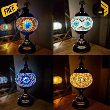 Turkish Moroccan Bronze Table Lamp Colorful Mosaic Glass Desk Light + Free Bulb