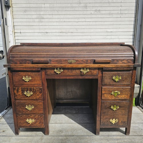 Antique roll top bureau desk - top,
