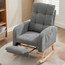 Rocking Chair with Footrest Waffle Fabric Nursing Chair for Nursery, Living Room