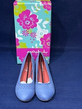 MOSHULU UK 6 LEMON GRASS BLUE LEATHER LOW WEDGE SLIP ON SHOES BNWB