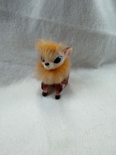 Vintage ceramic deer with fur - with,