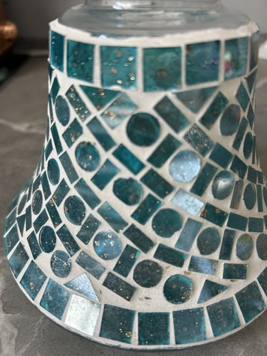 Blue cross candle jar mosaic - cross,