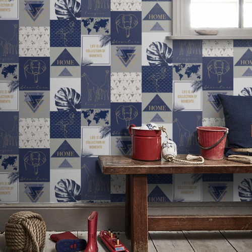 Blue metallic gold wallpaper - blue,