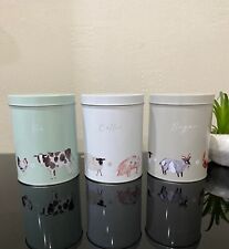 Daisy Farm Tea, Coffee & Sugar Canisters - Set of 3 Round Storage Tins