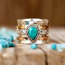 925 Sterling Silver Spinner Turquoise Ring Handmade Band Ring All Size SR333