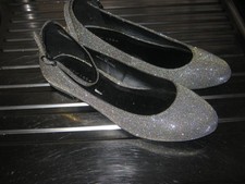 newlook silver glittery size 6 ankle strap low heel 2cm shoes new