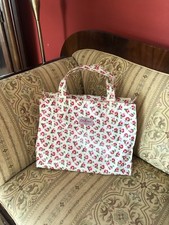 🌹Cath Kidston Large Oilcloth Tote Bag White Pink Roses Zip Close VGC Shopping