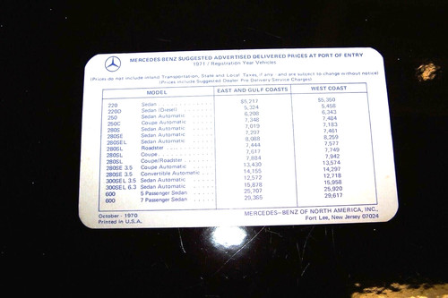 1971 mercedes owners price