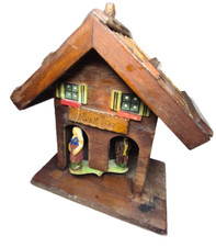 RARE Weather House Vintage Small Wooden Mountain Chalet with moving Figures 1960