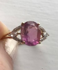 Rare ,Natural, Bright Pink Fluorite, Gold Ring, size R/S with Certifcate, BNWT