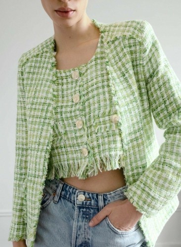 Zara women green - green, tweed