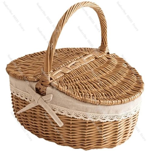 Handwoven wicker picnic basket - wicker,