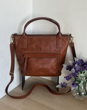 Fossil Aida Tan Brown Pebbled Leather Shoulder Crossbody Zip Top Bag