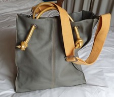 Large Leather Tote Bag, Young by Caterina Lucchi. Khaki & Orange Handles