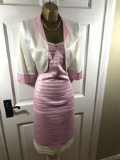 Luis Civit Pink & Ivory Mother of Bride Dress & Jacket, 46 UK 14 16, Good Cond