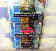 SET OF 3 1/64 GREENLIGHT DIECAST 1967 AUSTIN MINI COOPER S 1275 PINK/GREEN/BLACK