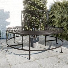 Vintage Round Tree Seat - Wrought Iron, Black Antique Finish, Easy Assembly