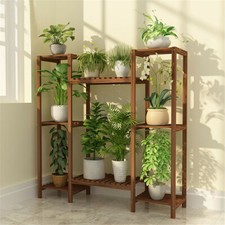 Multi-Tier Stylish Bamboo Plant Stand Indoor&Outdoor 10 Pot Bonsai Display Shelf