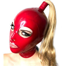 Red Latex Hood Rubber Mask with Ponytail Wig with Back Zipper Cosplay for Women