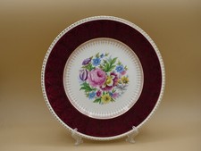 Vintage SOHO POTTERY AMBASSADOR WARE RED FLORAL BANDS GOLD TRIM DINNER PLATE