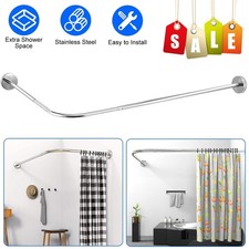 L Shape Shower Rail Rods Curtain Rod Wall Mounted Curved Bath Pole for Bathroom