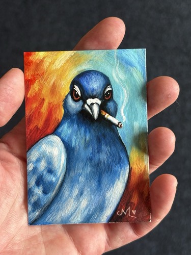 Smoking pigeon art - art, print