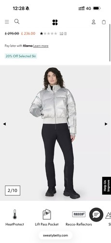 Sweaty betty silver ski jacket - sweaty,