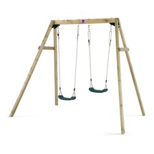Garden Wooden Double Rope Swing Set Outdoor Kids Play Fun Green Comfort Seat NEW