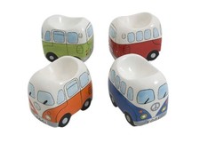 Set of 4 colours Camper Van Campervan Ceramic Egg Cups Camping Caravan Retro NEW