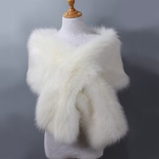 Women's Faux Fur Shawl Thicken Wrap Wedding Winter Long Stole Shrug Bridal Scarf
