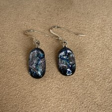 Sterling Silver Dichroic Glass Earrings Blue Silver
