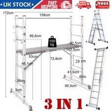 Heavy Duty Aluminium Scaffolding Ladder Work Platform 3 IN 1 Combination Ladders