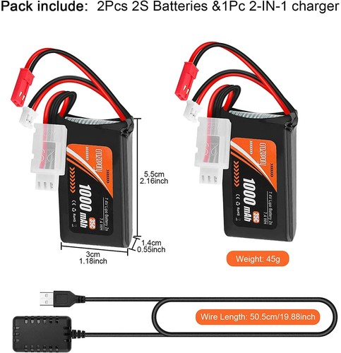 2pcs 1000mah lipo - 7.4v,