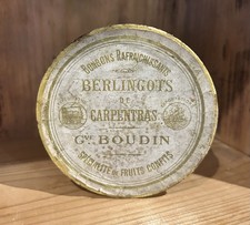 Vintage French Berlingots De Carpentras Paper Covered Fruits Confits Yellow Tin