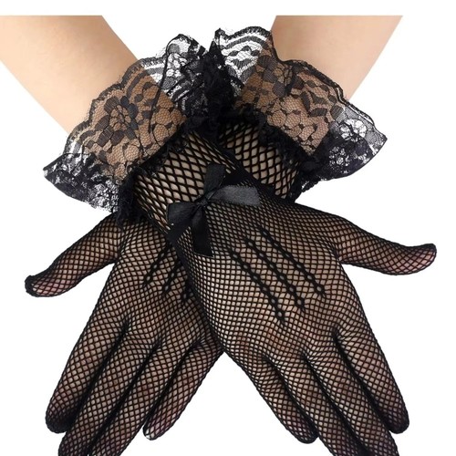 Short women lace mesh gloves - short,