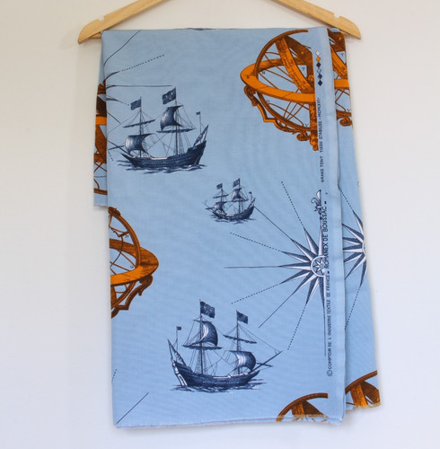 Vintage french nautical fabric - nautical,