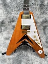 Natural Flying V Electric Guitar 2H Pickups Mahogany Body Gold Hardware